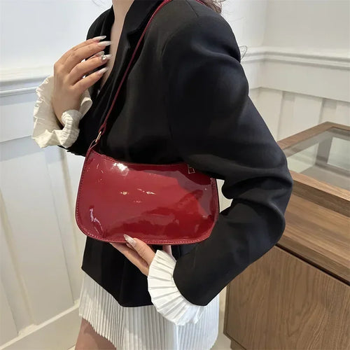 Women Patent Leather Shoulder Bag Fashion Zipper Handbag Style Commuter Bag