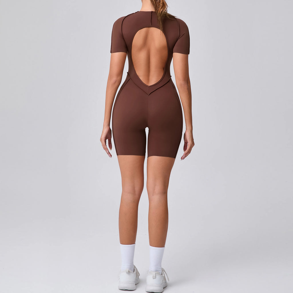 Women Backless Gym Jumpsuit Scrunch Yoga Sports Romper Fitness Outfit