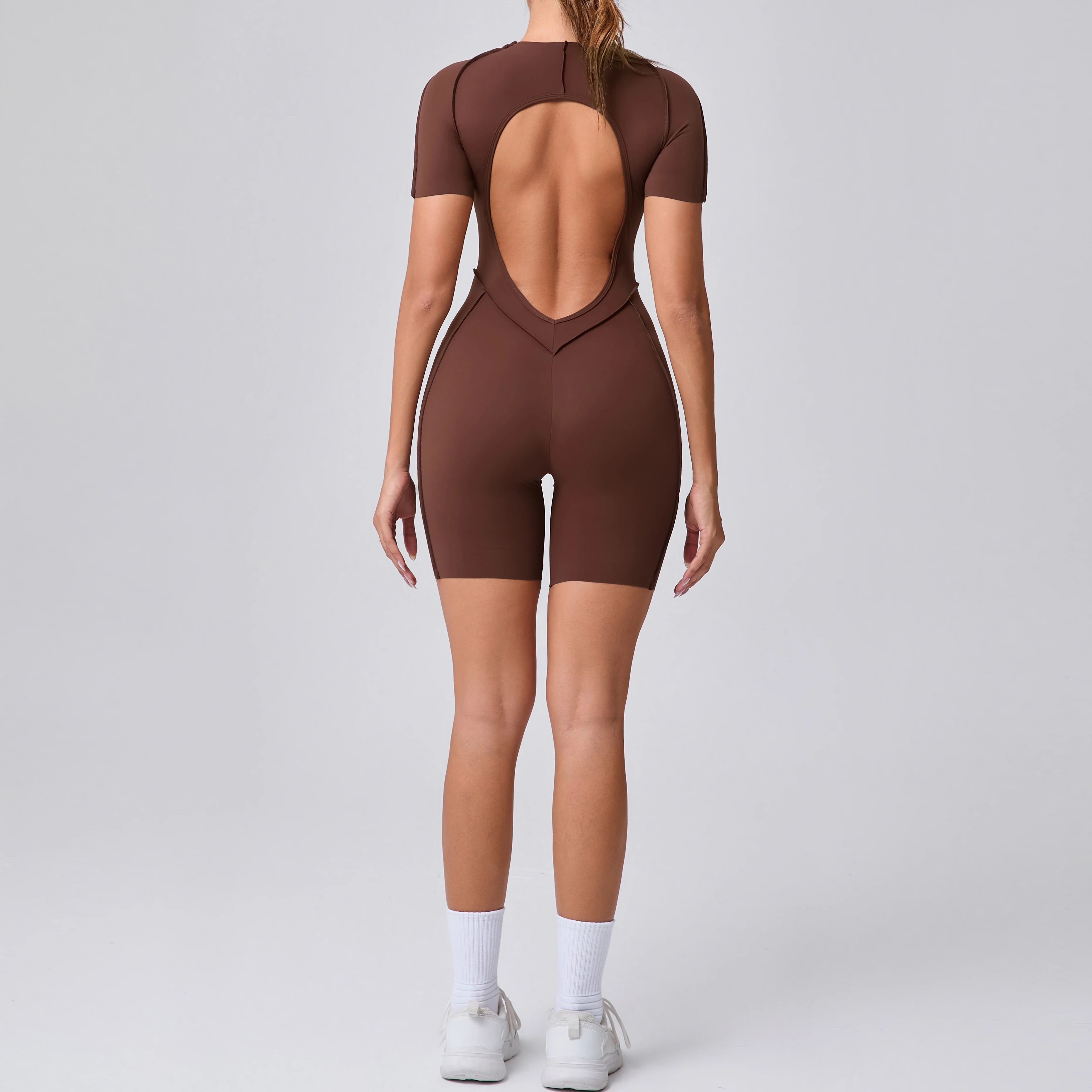 Women Backless Gym Jumpsuit Scrunch Yoga Sports Romper Fitness Outfit