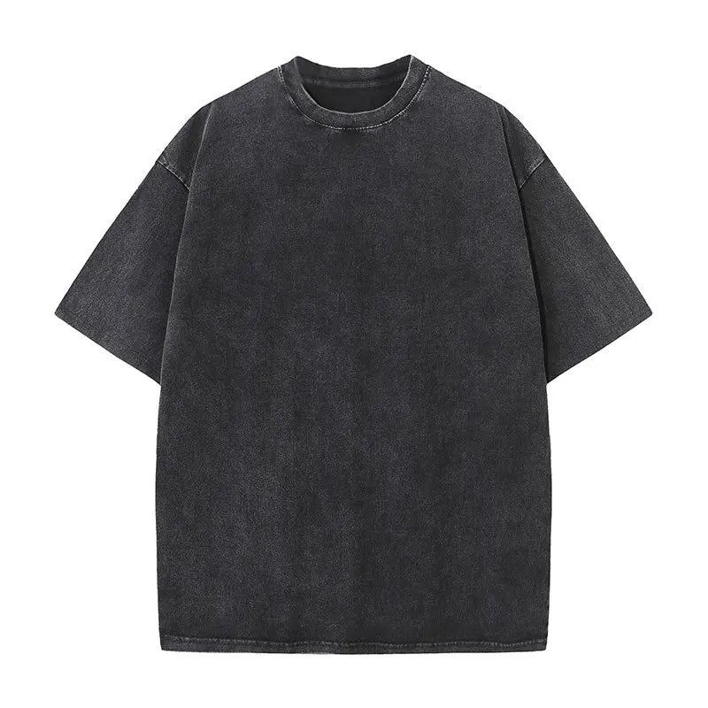Men Oversized Washed Cotton Vintage T Shirt Loose Fit Short Sleeve Basic Tee