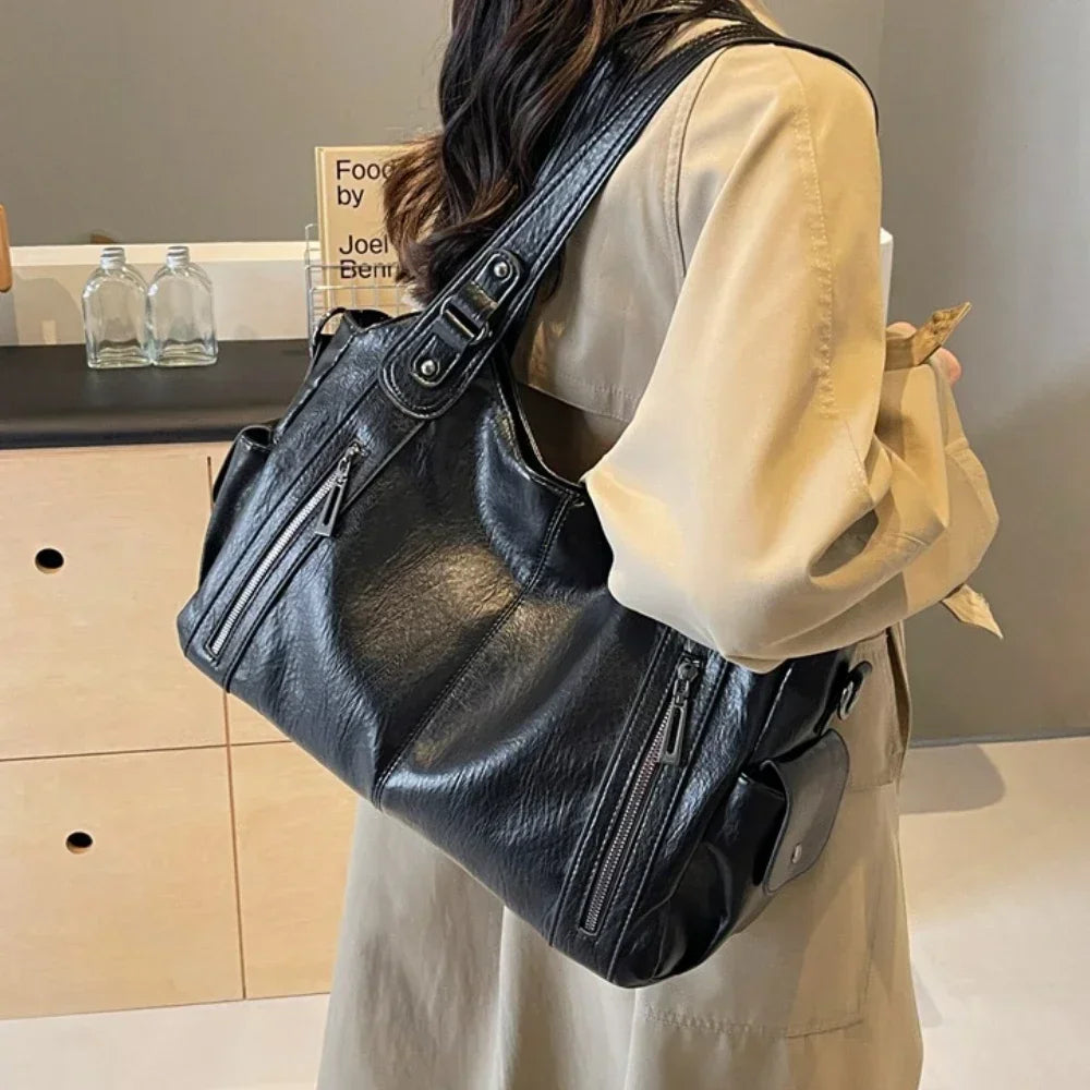 Women Contrast Color Shoulder Bag High Quality PU Zipper Handbag