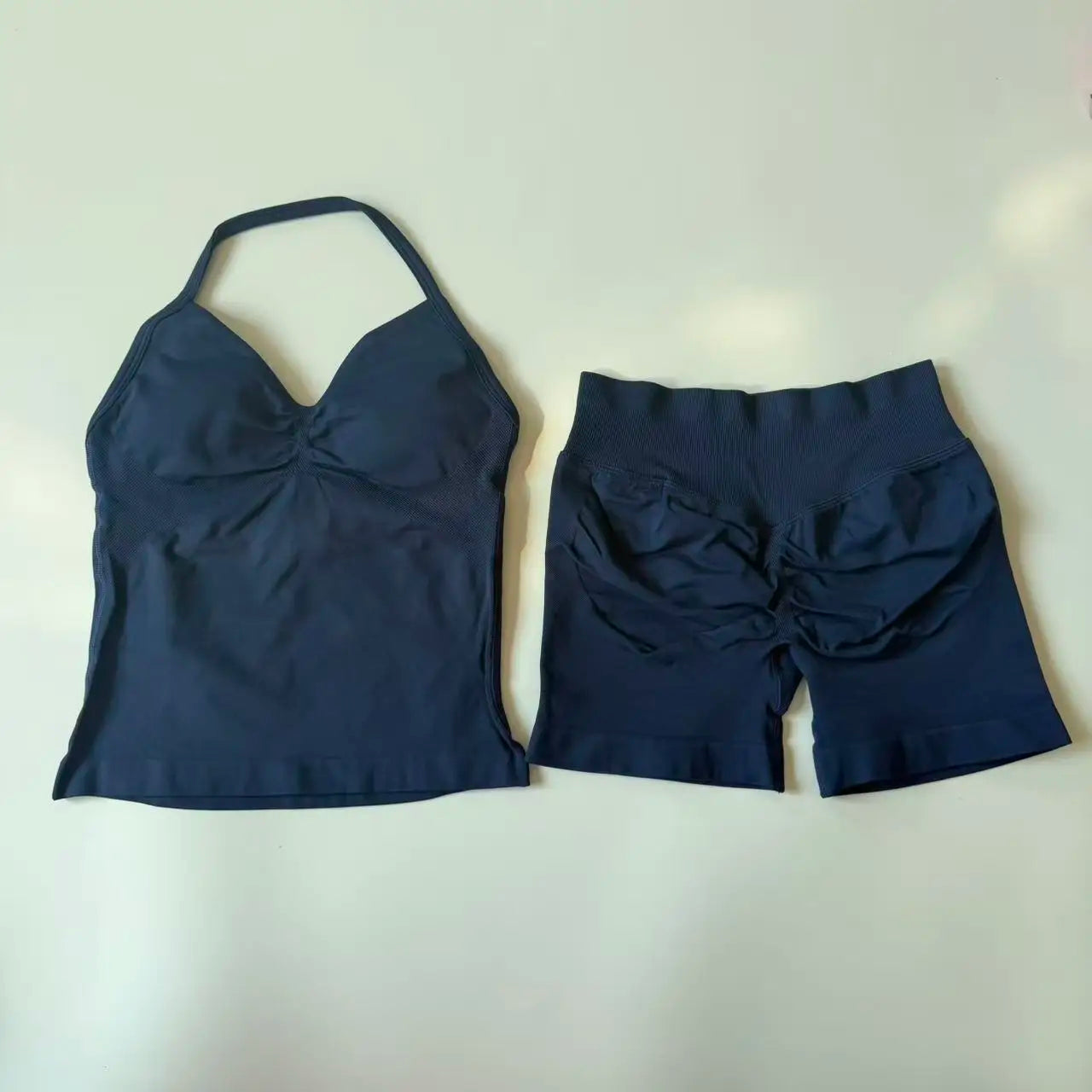 Seamless Yoga Set Women Strappy Tank Top Scrunch Shorts Gym Workout Outfit