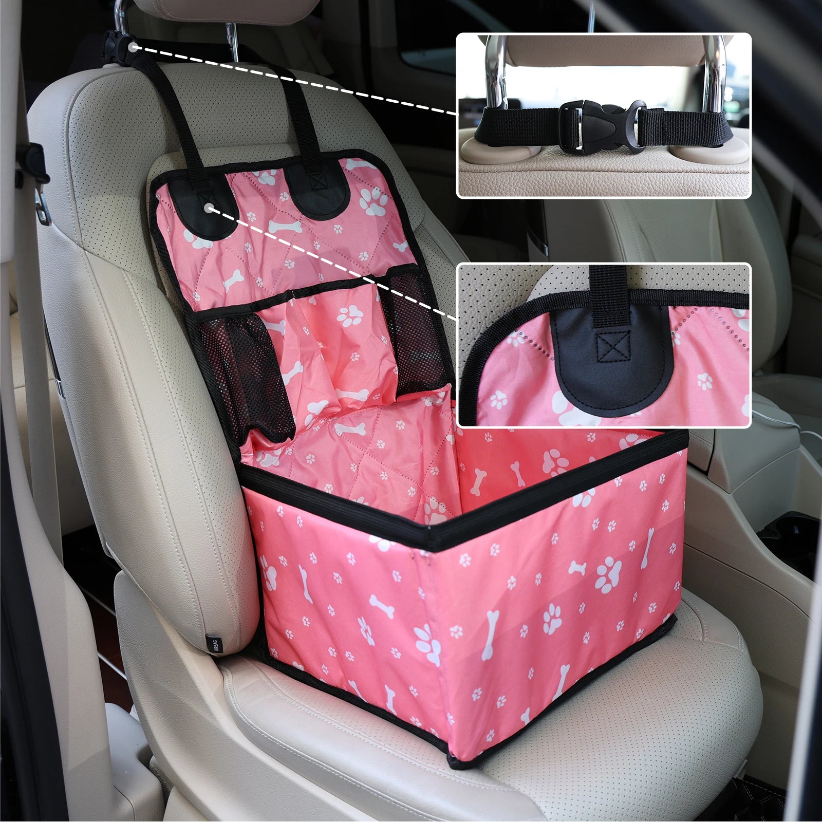 Dog Car Seat with Storage Pockets Non Slip Portable Travel Seat for Small Dogs
