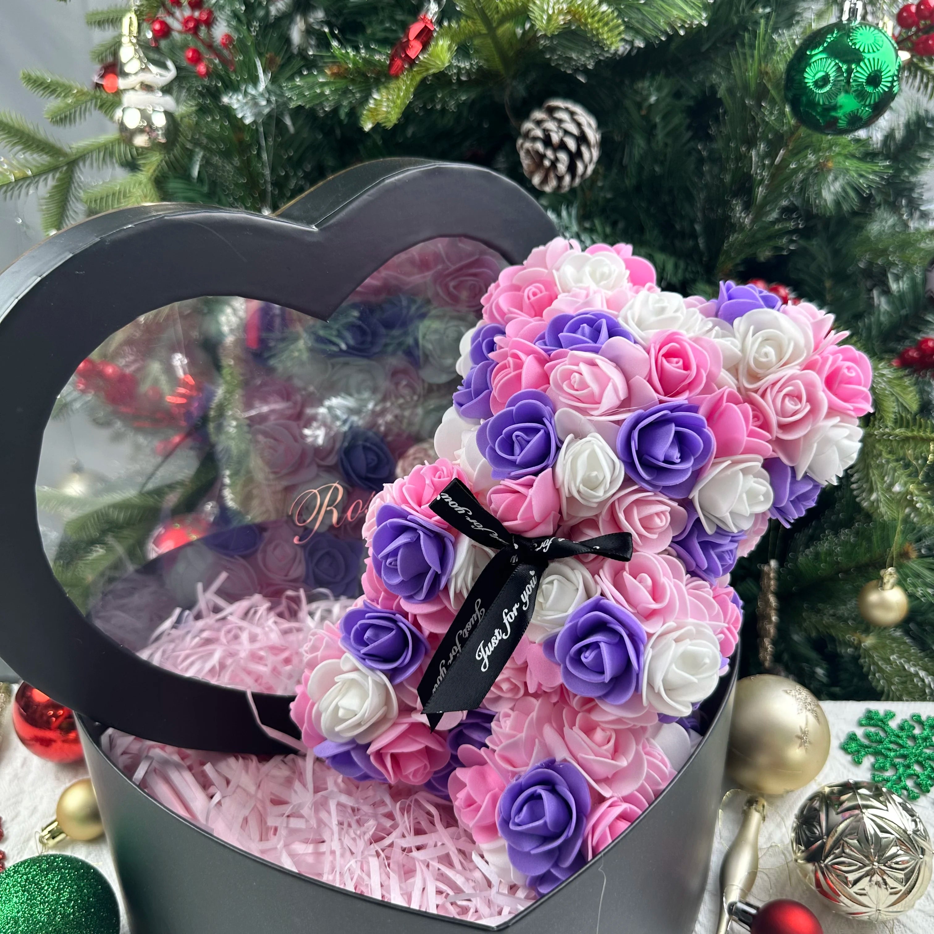 Rose Flower Teddy Bear Gift with Box for Women