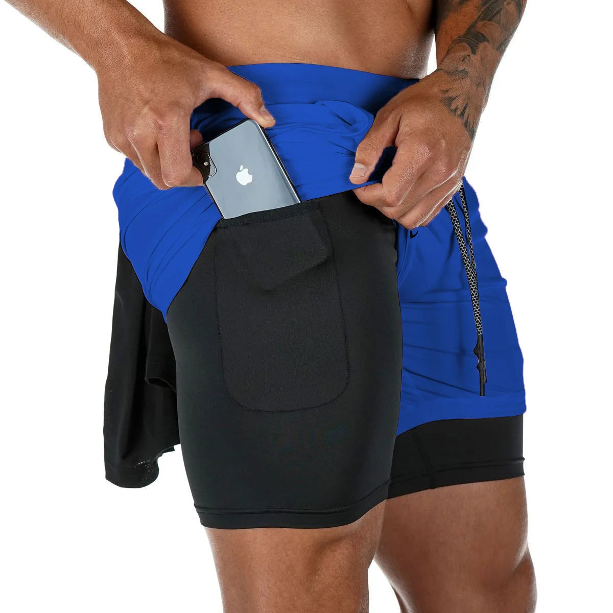 Men 2-in-1 Camo Running Shorts Quick Dry Gym Fitness Training Sports Shorts