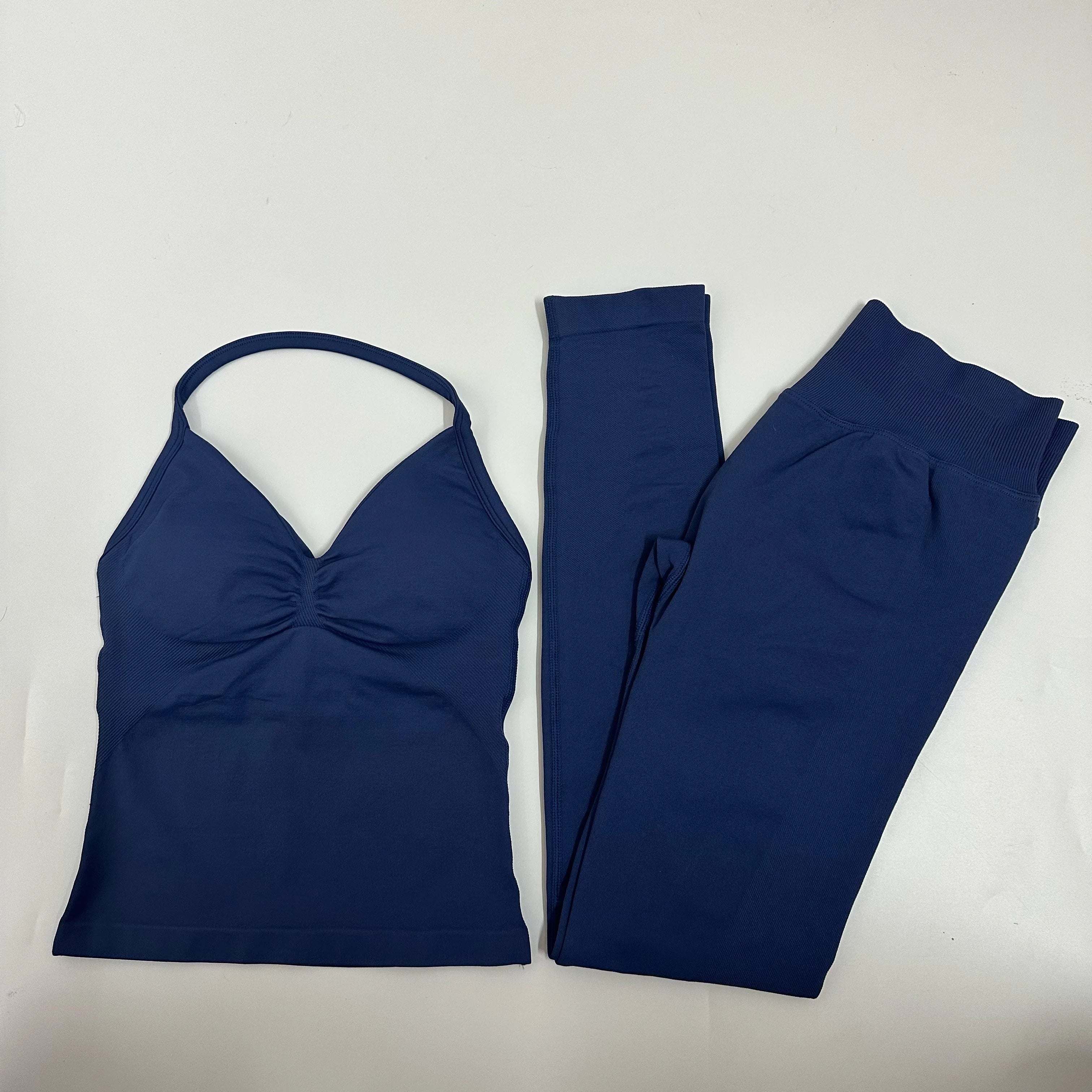 Backless Yoga Set Women Tank Top High Waist Scrunch Leggings Gym Fitness Outfit