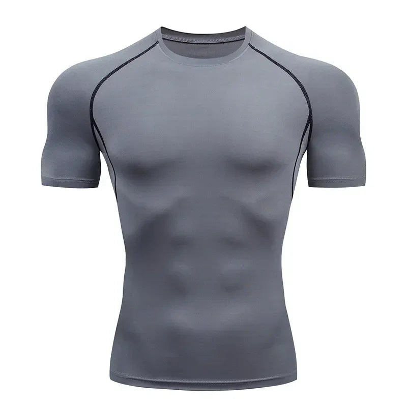 Men Compression Rash Guard Short Sleeve Quick Dry Gym Workout Athletic T Shirt