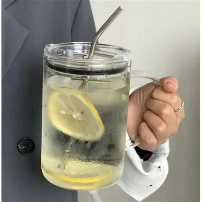 1000ml Glass Tumbler with Lid and Straw Clear Coffee Juice Cup