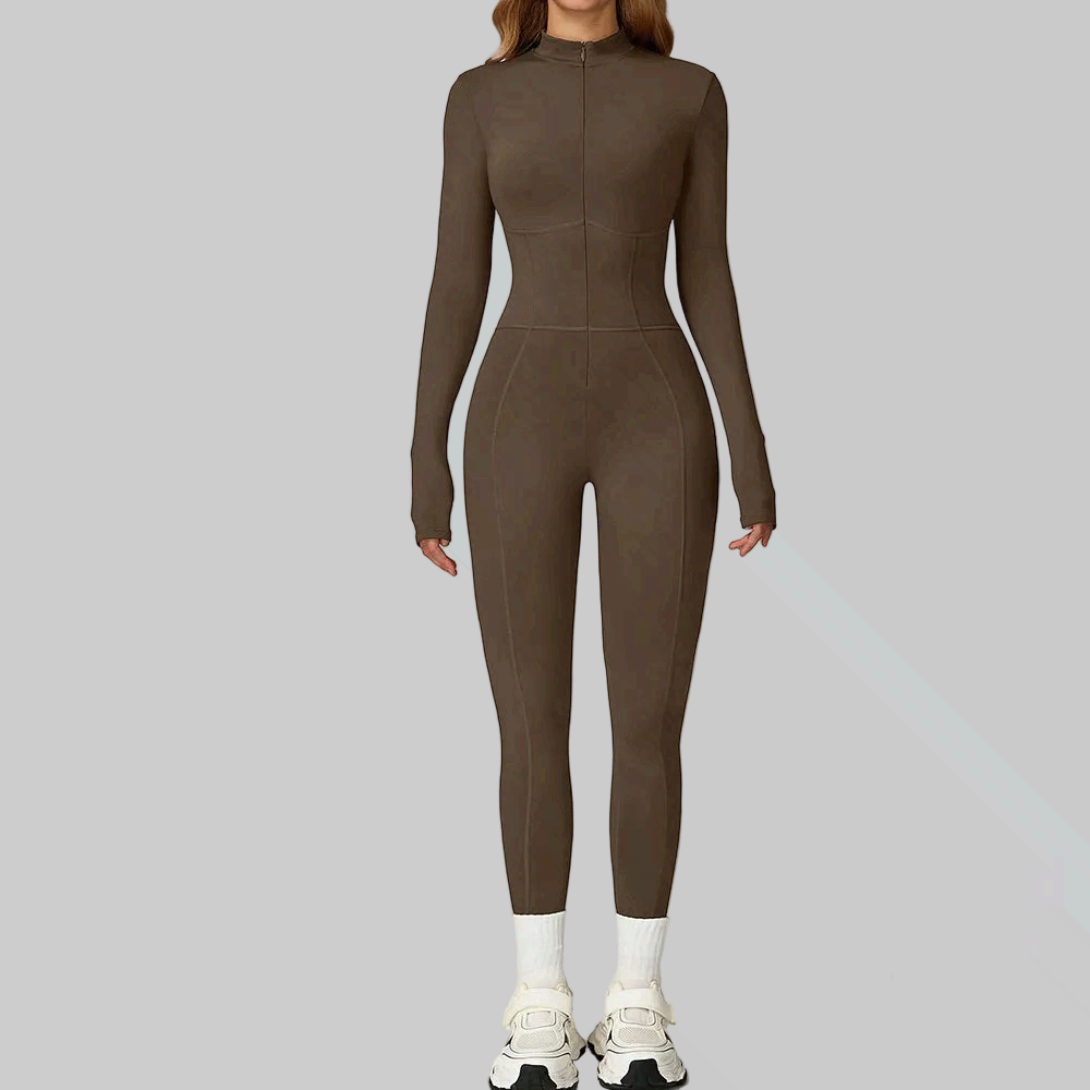 Women Winter Sports Jumpsuit Fleece Warm Fitness Bodysuit Long Sleeve Gym Outfit