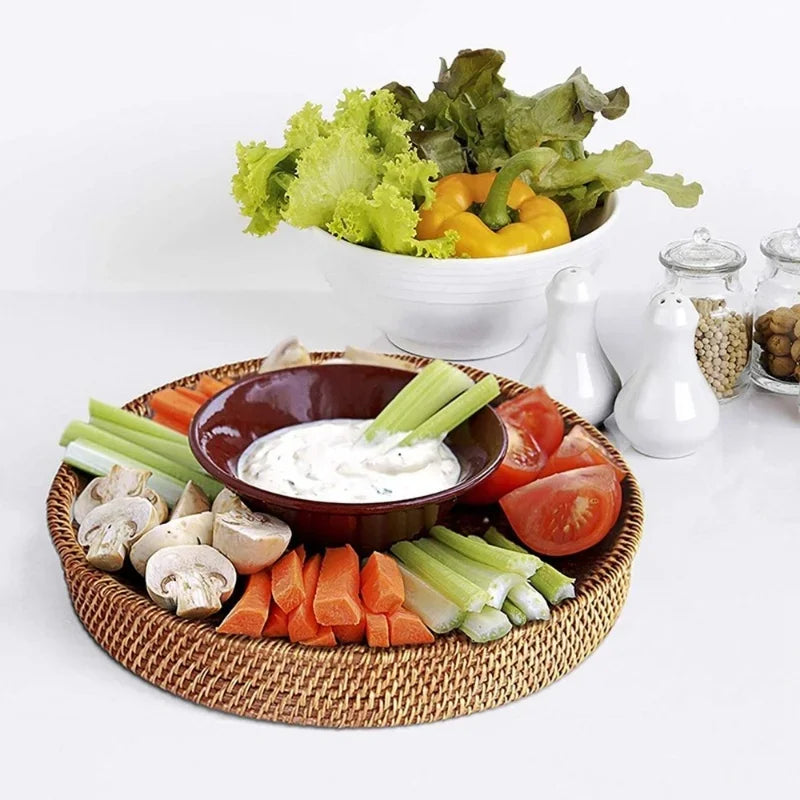 Hand Woven Rattan Basket Rectangular Storage Fruit Bread Snack Cosmetic Organizer