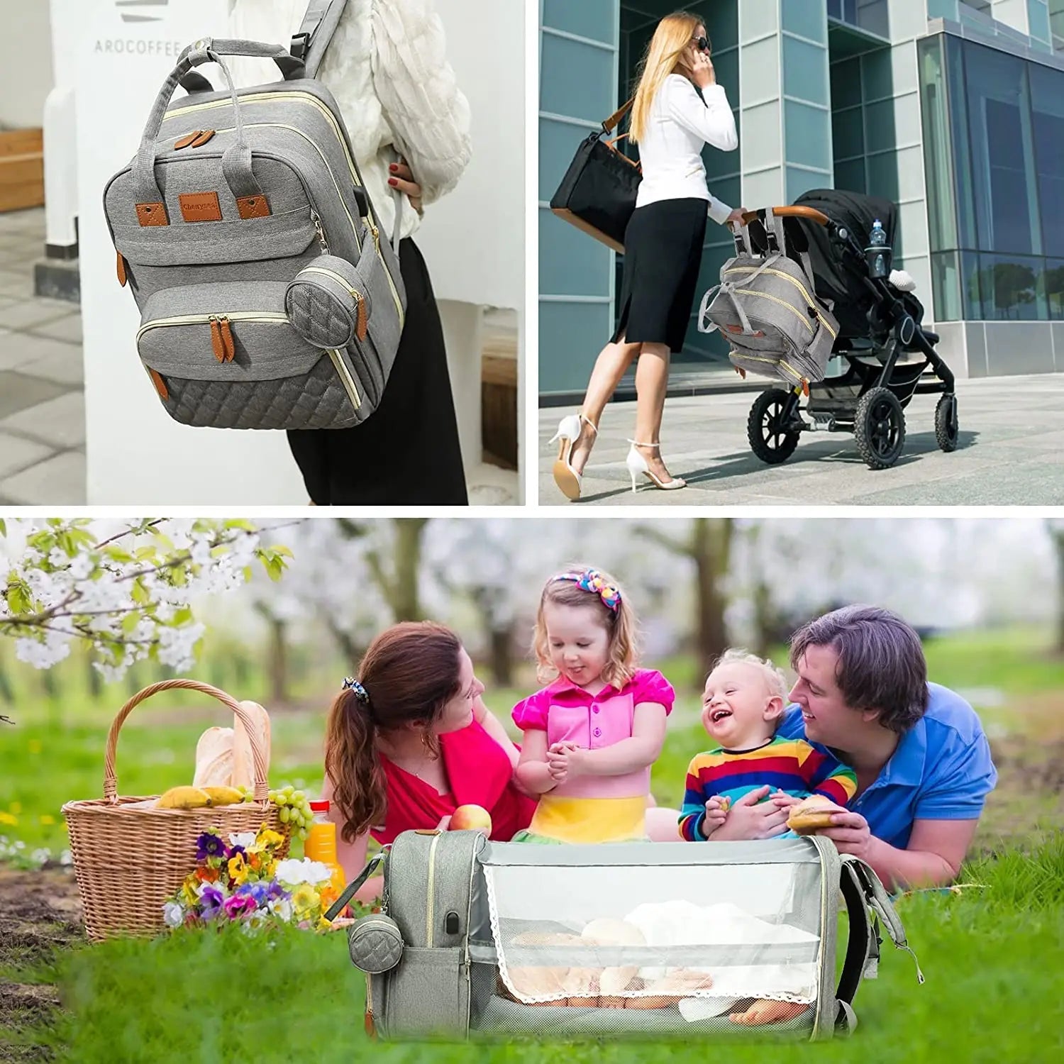 3 in 1 Diaper Bag Backpack Foldable Baby Bed Travel Bag