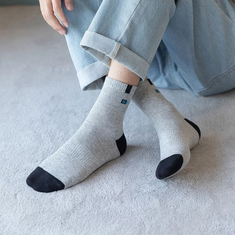 Men Cotton Sport Socks Breathable Mid Tube Elastic Running Sneakers Socks