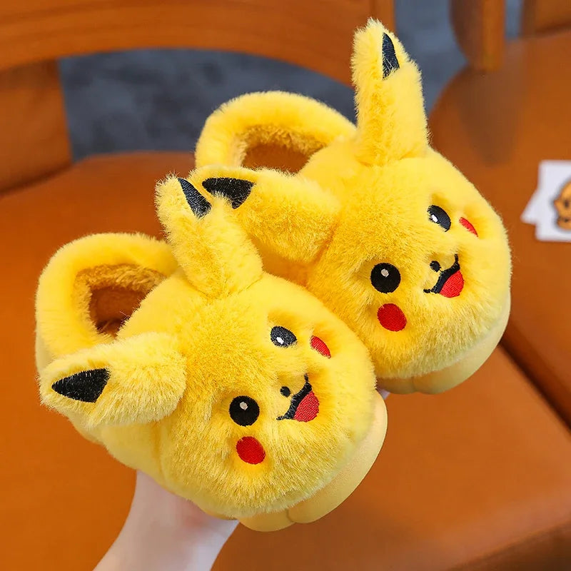 Pokemon Pikachu Plush Slippers Kids Winter Warm Non Slip Indoor Cotton Shoes