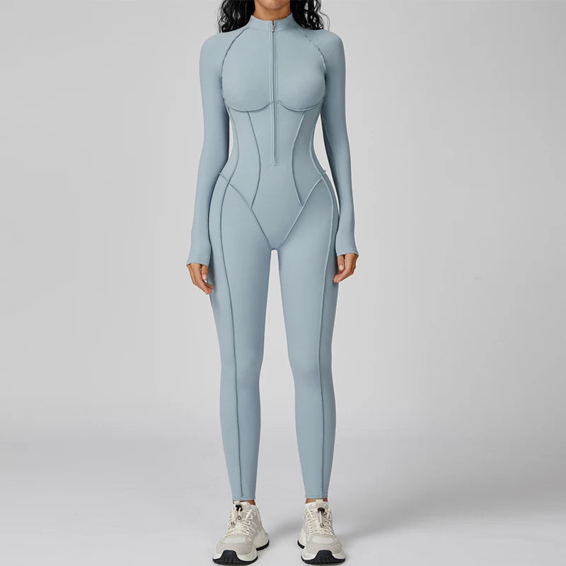 Women Zip Up Athletic Romper Onesie Workout Jumpsuit