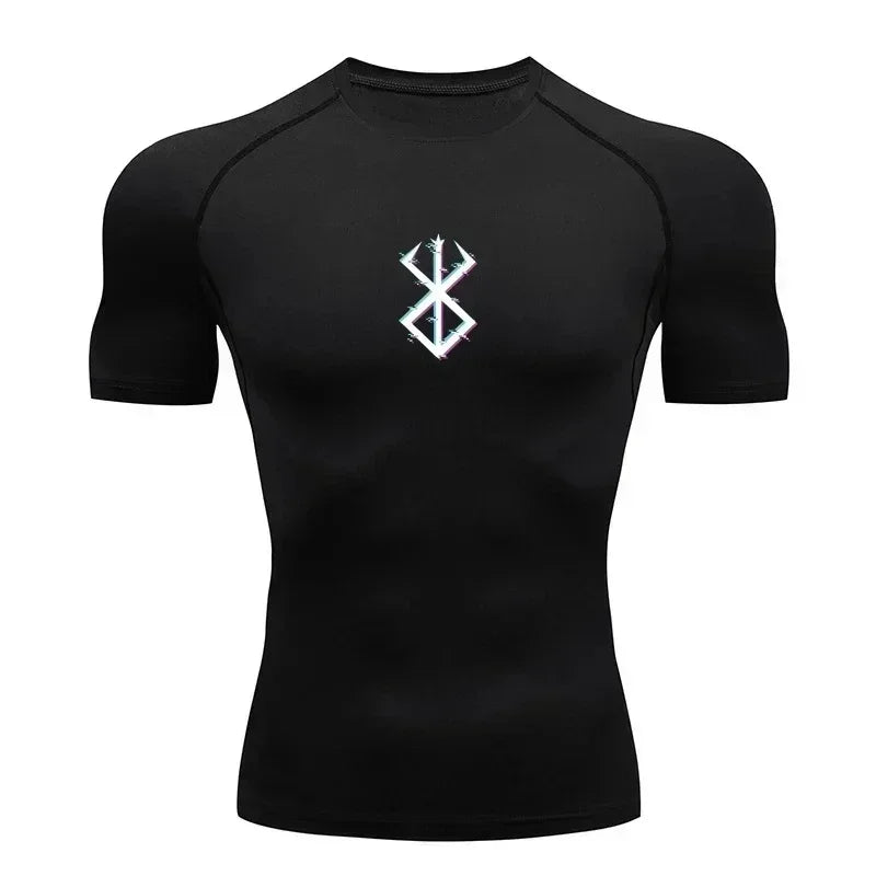 Men Compression Rash Guard Short Sleeve Quick Dry Gym Workout Athletic T Shirt
