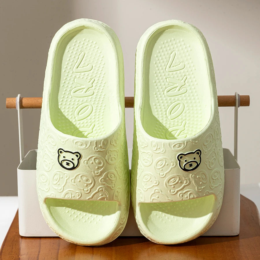 Cute Bear EVA Slippers Women Anti Slip Bathroom Slides Soft Comfortable Indoor Outdoor Summer Sandals