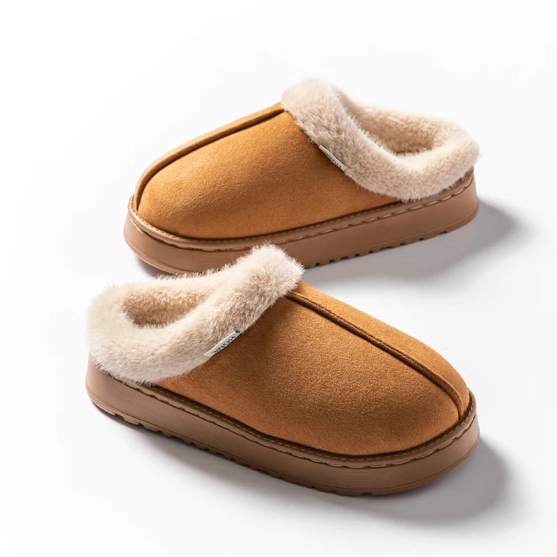 Fluffy Slippers Winter Warm Plush Indoor Shoes Non Slip EVA Thick Sole Home Slippers Women Men