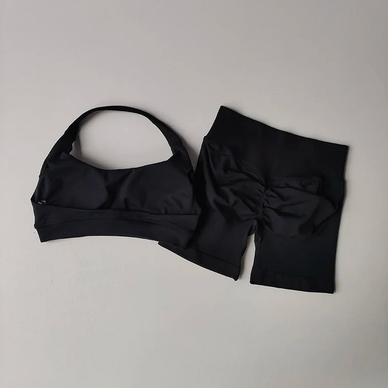 Women Gym Set Sports Bra Shorts Seamless Workout Outfit Yoga Fitness Set