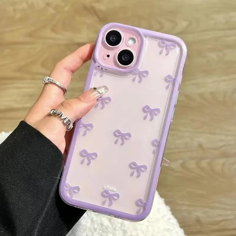 Purple Pink Bow Soft Clear Camera Protection iPhone Case