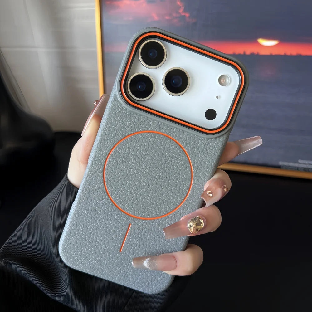 Litchi Pattern Magnetic MagSafe Soft Cover iPhone Case