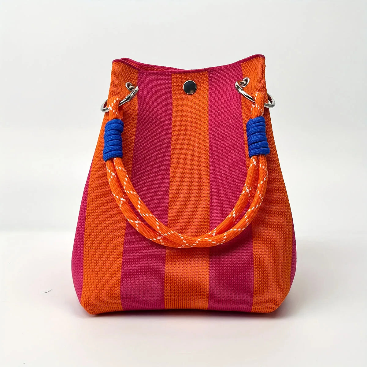 Multicolor Knit Bucket Bag Retro Color Block Handbag