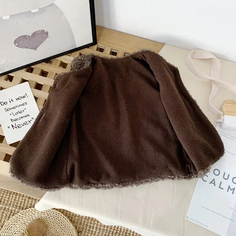 Baby Lamb Wool Plush Vest Warm V Neck Winter Waistcoat for Kids