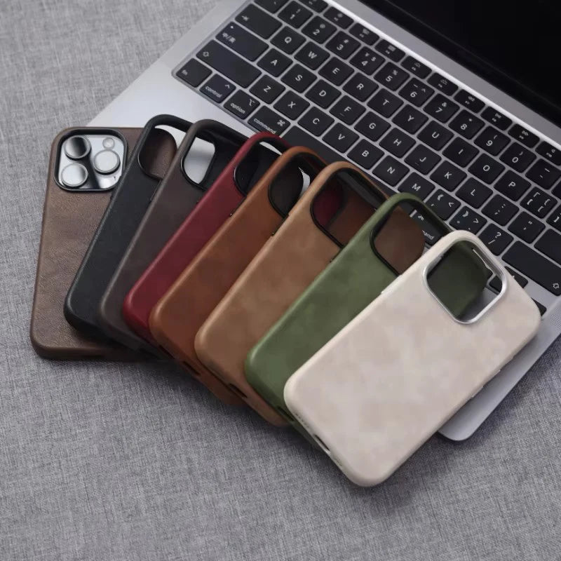 Retro Crazy Horse Leather MagSafe Magnetic Texture iPhone Case