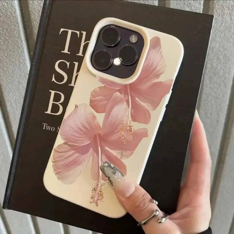 Pink Hibiscus Elegant Aesthetic Anti Drop Protective iPhone Case