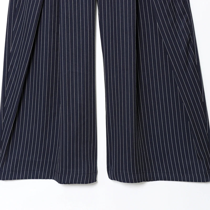 Women Striped Pleated Wide Leg Pants High Waist Baggy Harem Trousers Casual Oversize