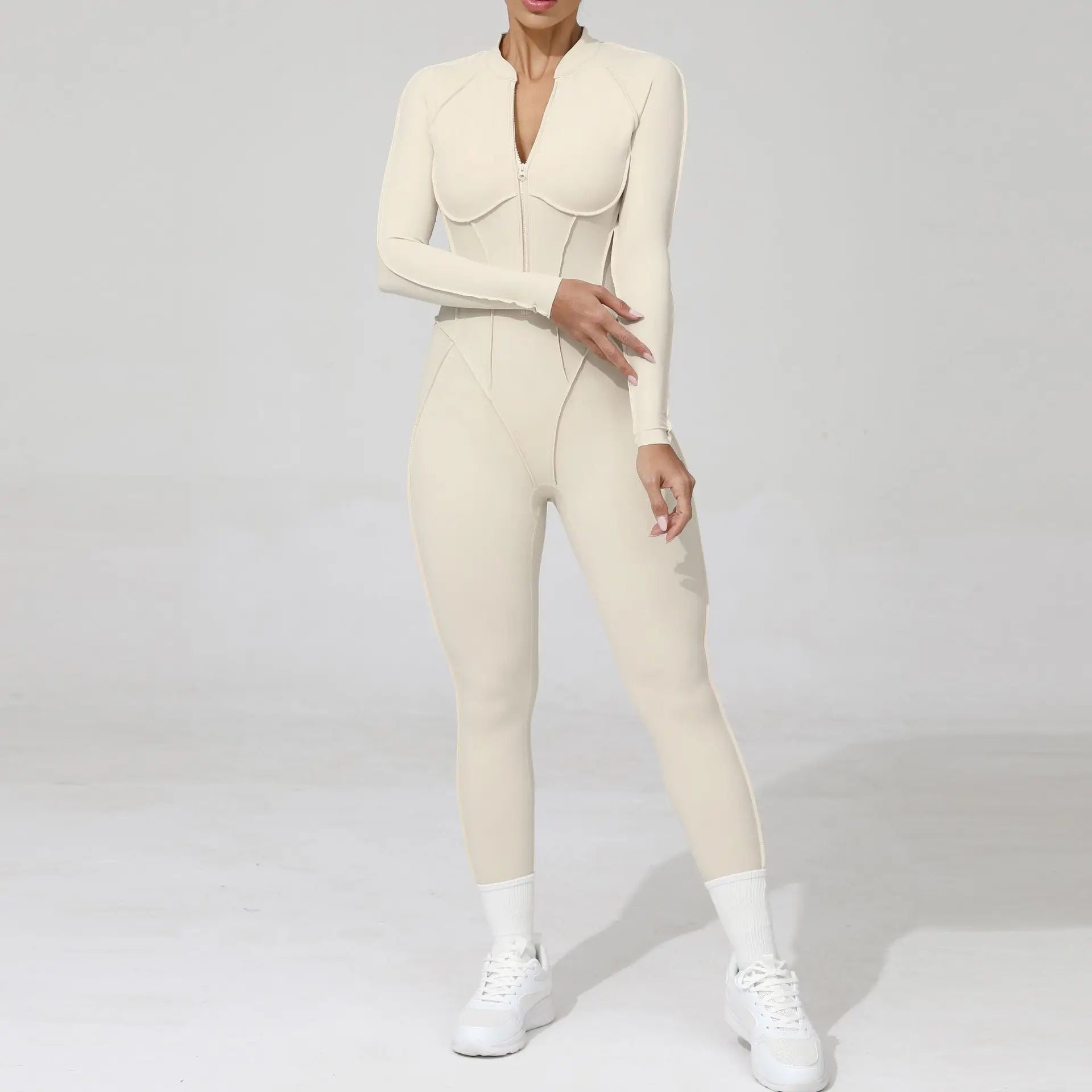 Women Zip Gym Jumpsuit Open Back Yoga Fitness Tracksuit Sports Bodysuit