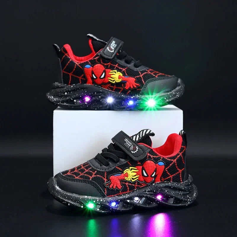 Kids Spider Hero LED Sneakers Mesh Breathable Sport Shoes 0 to 6 Years
