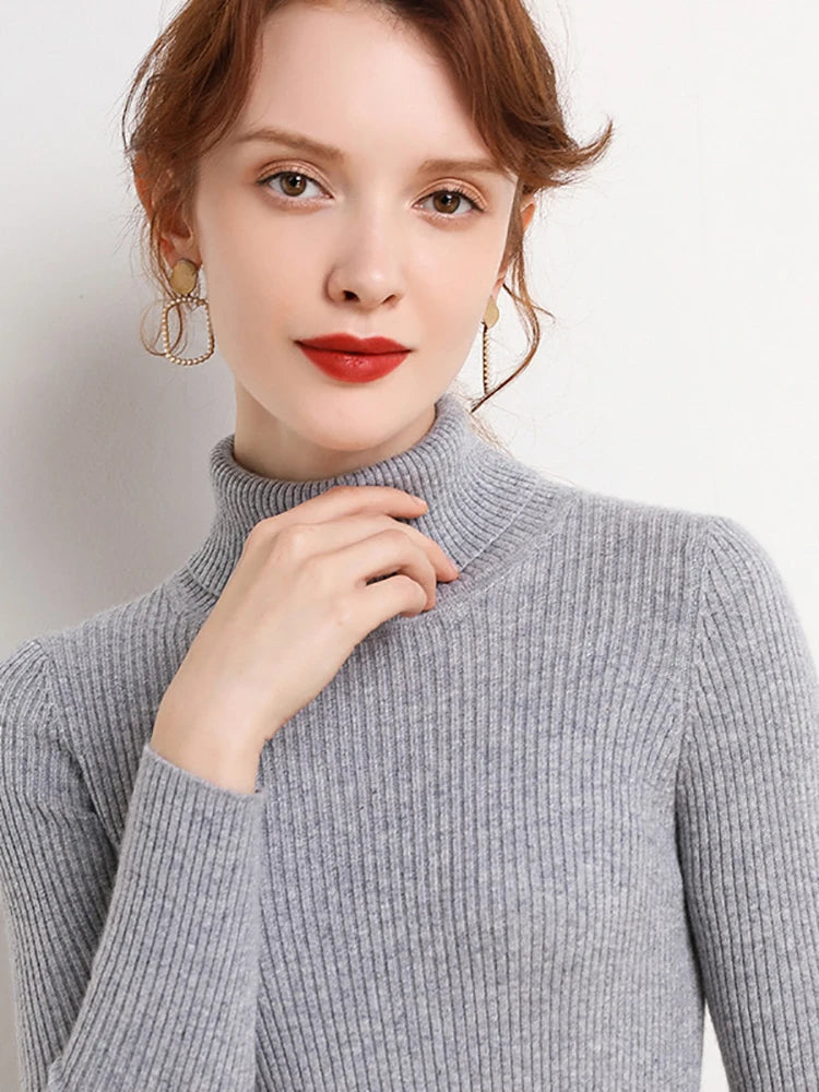 Women’s Soft Knit Turtleneck Sweater Autumn Winter Pullover Jumper
