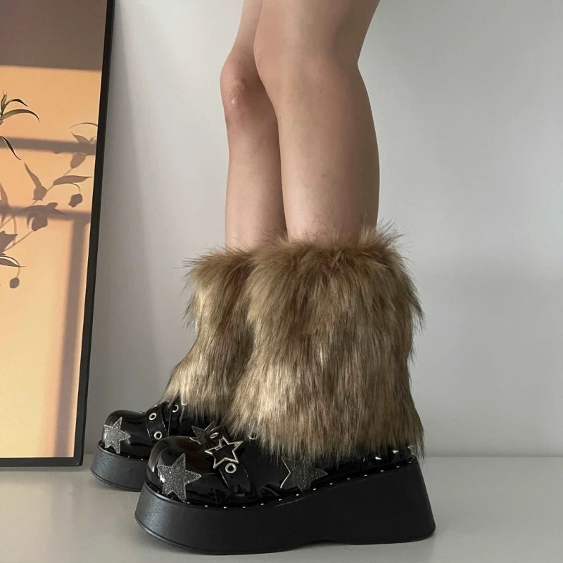 Faux Fur Leg Warmers Y2K Winter Boot Covers