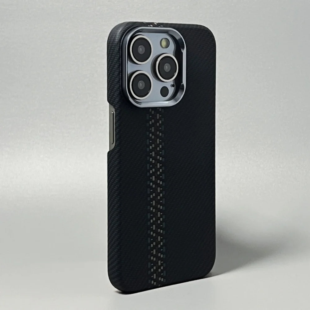 Kevlar Texture Magnetic Shockproof Metal Lens iPhone Case