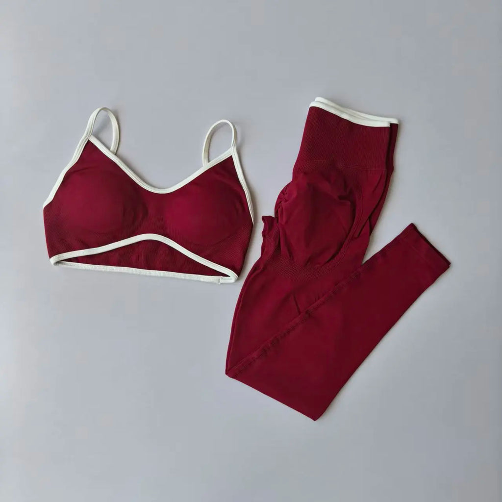2PCS Seamless Gym Set Women High Waist Leggings Push Up Sports Bra Workout Outfit