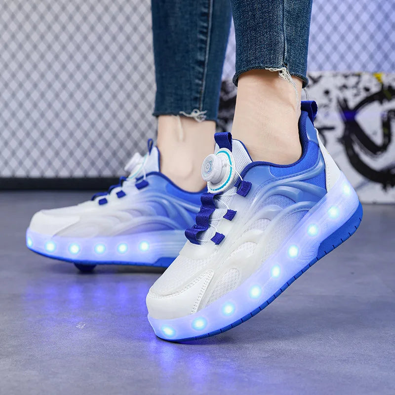 Kids LED Roller Skate Shoes USB Rechargeable Light Up Sneakers