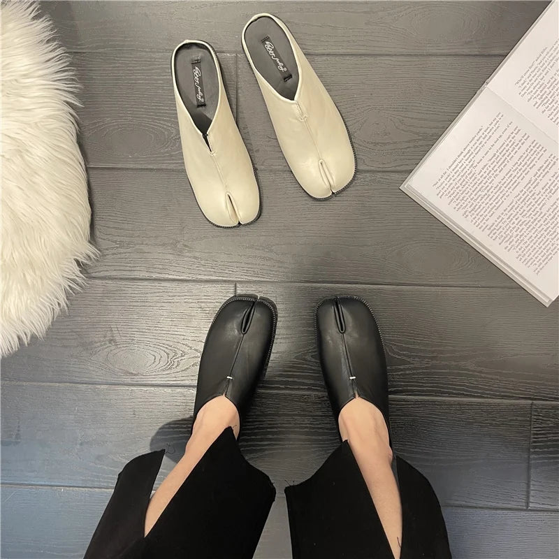 Women Tabi Split Toe Leather Flats Casual Loafers Low Heel Ninja Shoes