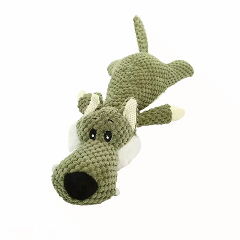 Bite Resistant Squeaky Plush Dog Toy Cartoon Lion Wolf Elephant Pet Toy