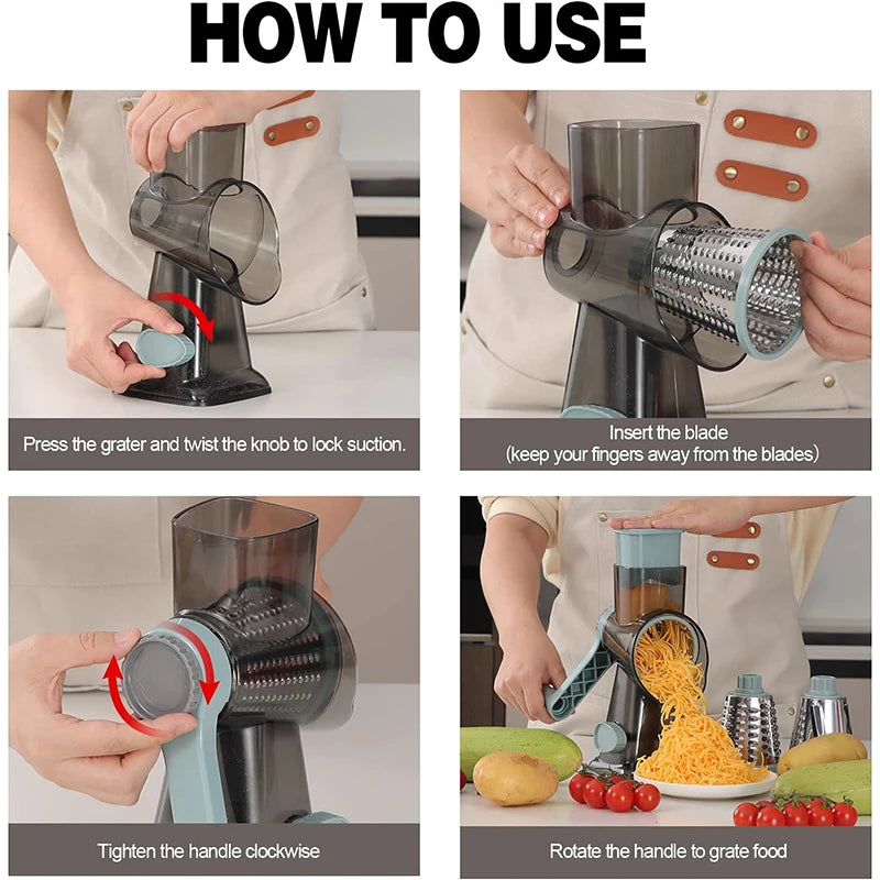 Rotary Cheese Grater with 3 Blades