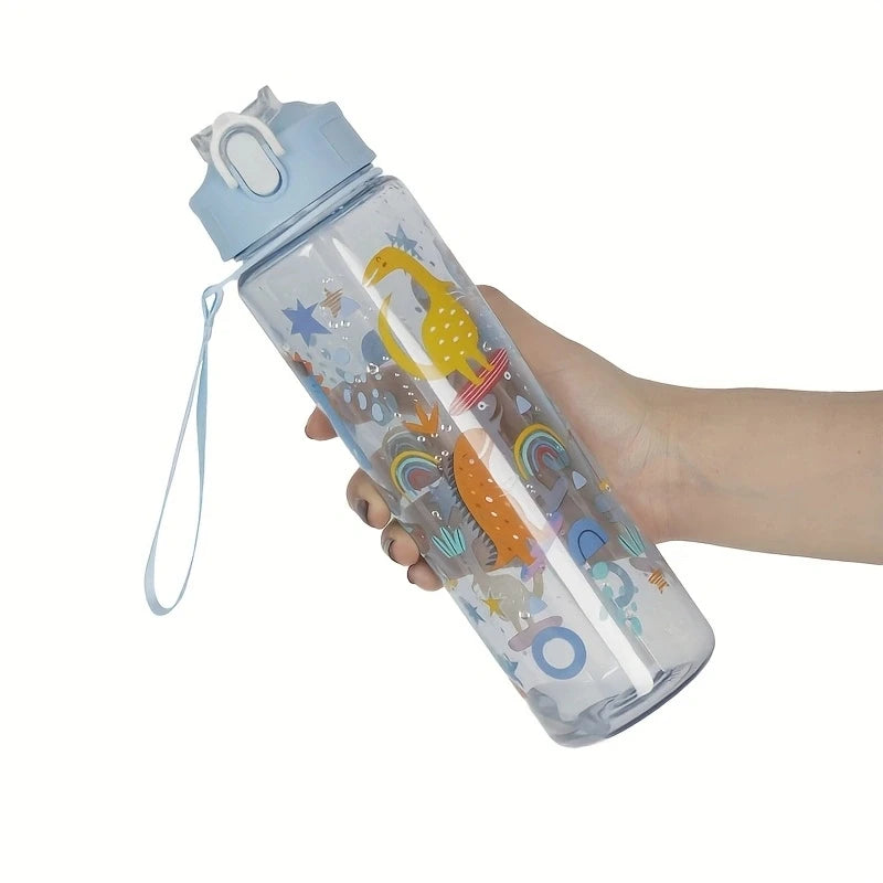 Cute Cartoon Water Bottle 750ml – Kids Leakproof Drinking Bottle with Straw for School, Travel & Gifts