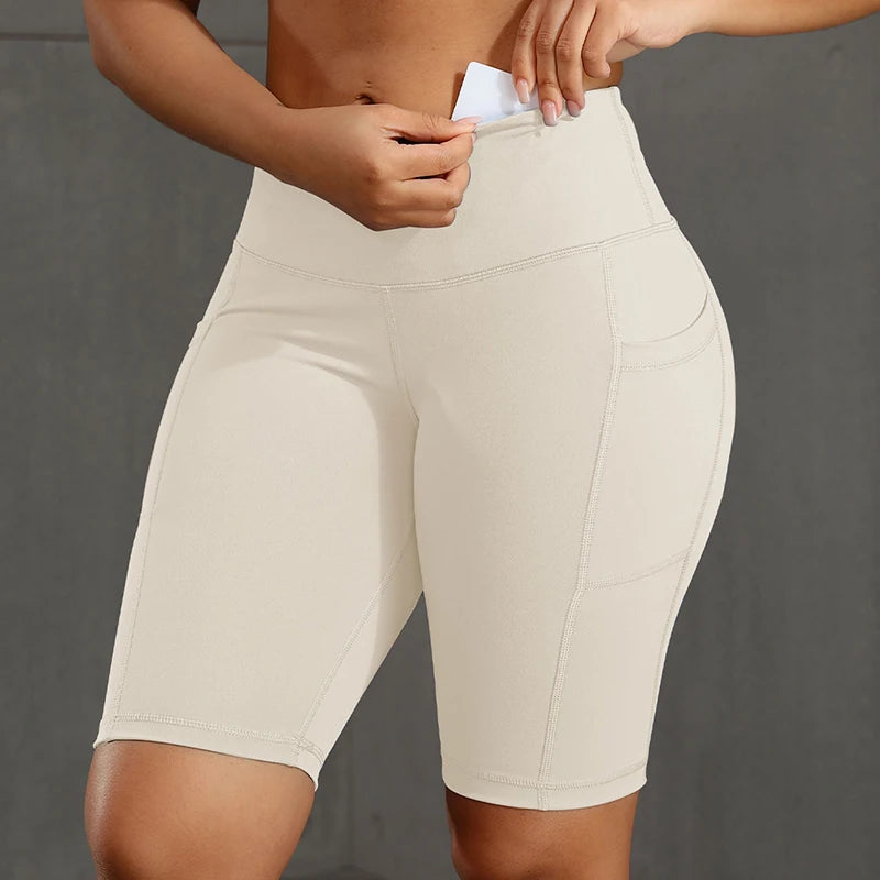 Women’s Butt Lift Workout Shorts with 3 Pockets Stretch Athletic Gym Shorts