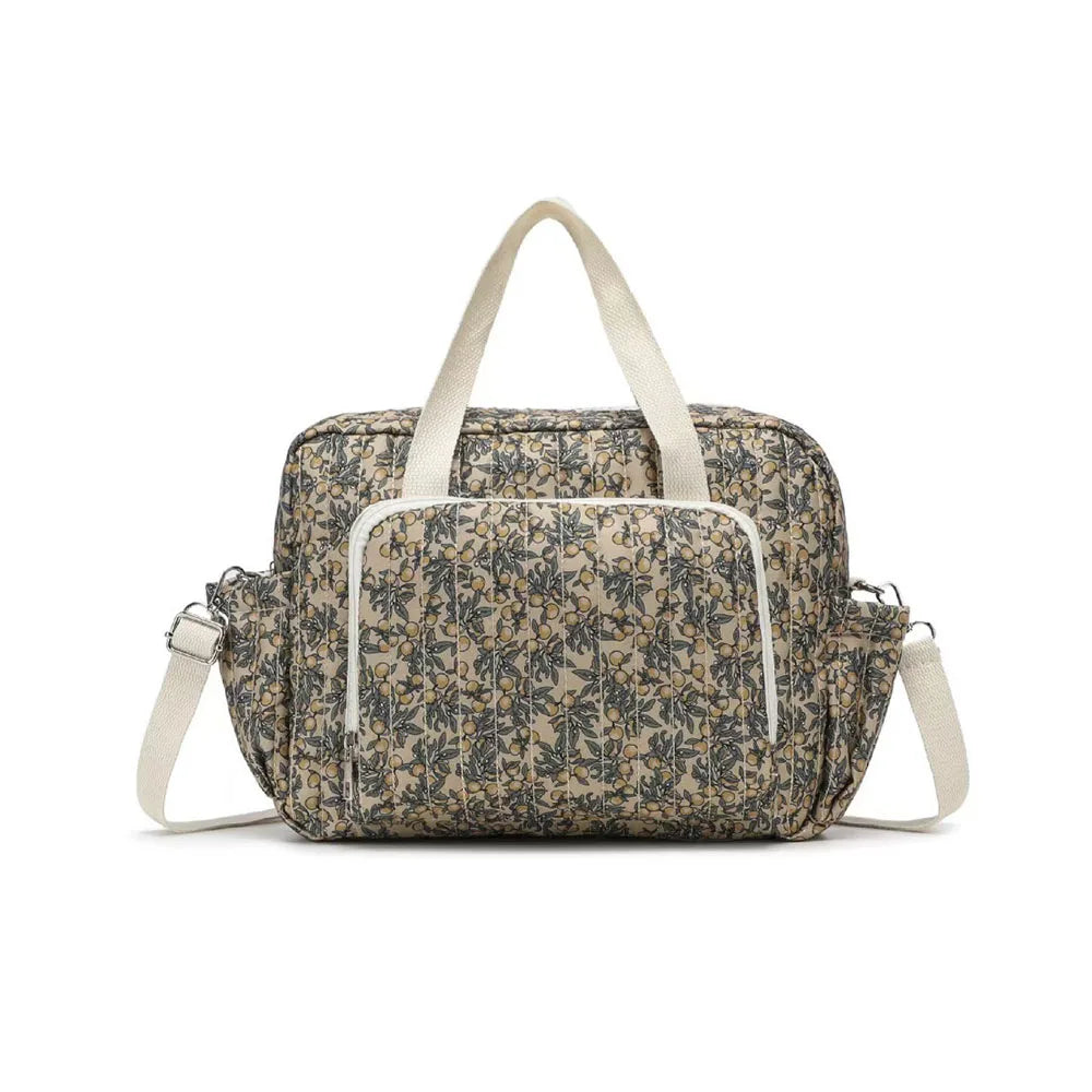 Nylon Crossbody Diaper Bag Bear Tulip Embroidery with Stroller Clip