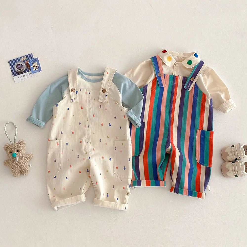 Kids Polka Dot Striped Overalls Fashion Jumpsuit for Boys & Girls