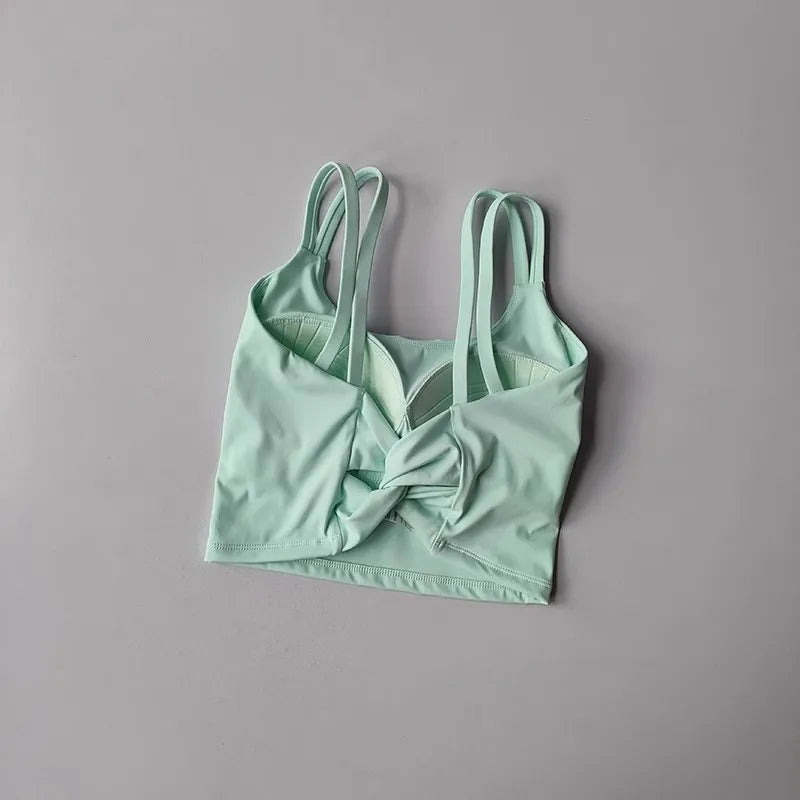 Women Sports Bra Push Up Padded Yoga Fitness Vest Back Knot Gym Top