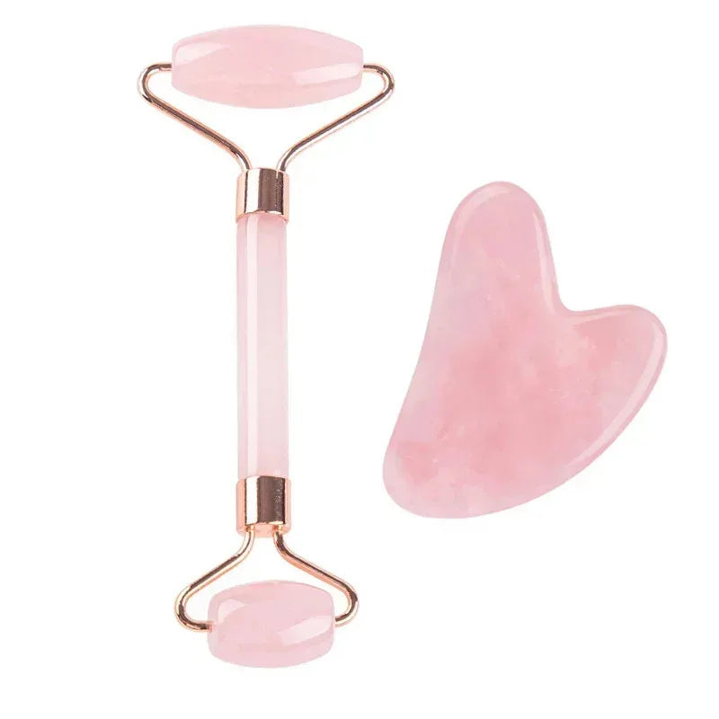 Natural Jade Roller Gua Sha Face Neck Massager Stone Spa Lifting Tool Set