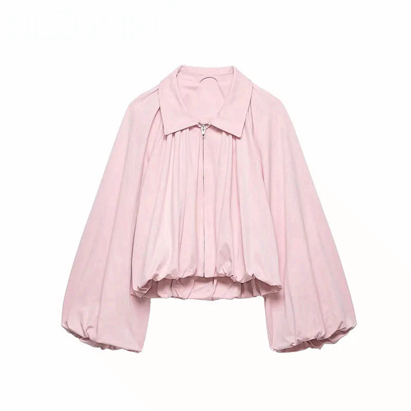 Women Oversize Bomber Jacket Zip Up Casual Y2K Loose Coat Ball Sleeve