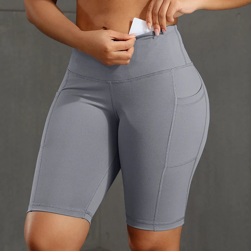 Women’s Butt Lift Workout Shorts with 3 Pockets Stretch Athletic Gym Shorts