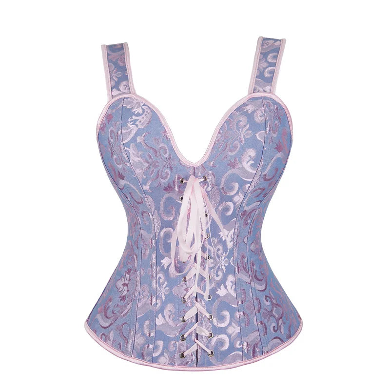Women Black Floral Jacquard Corset Bustier Top