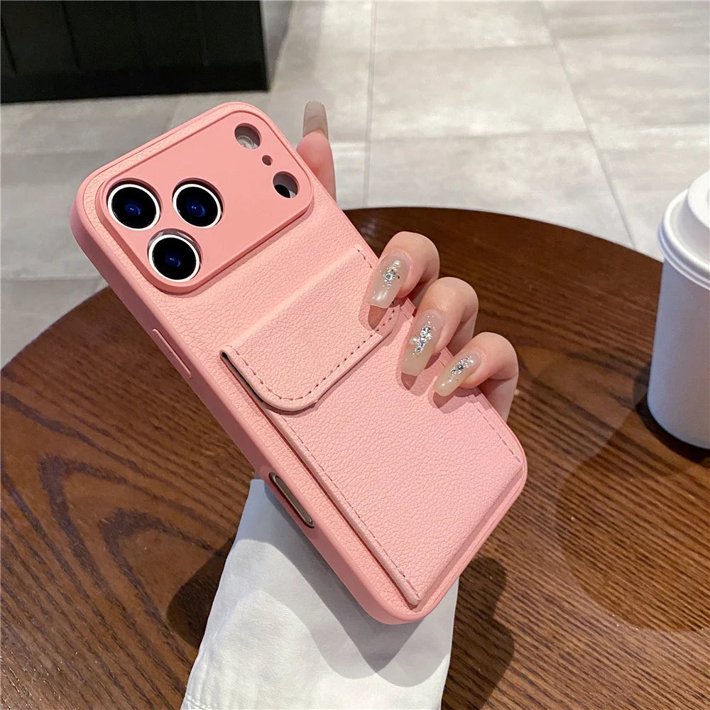 Leather Card Holder Wallet Lens Protection iPhone Case