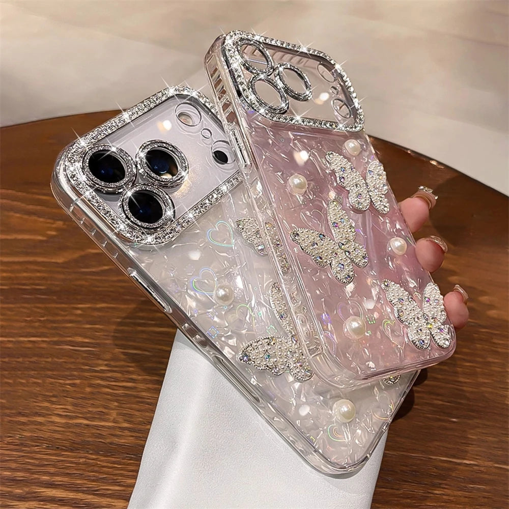 Diamond Butterfly Clear Plated Silicone iPhone Case